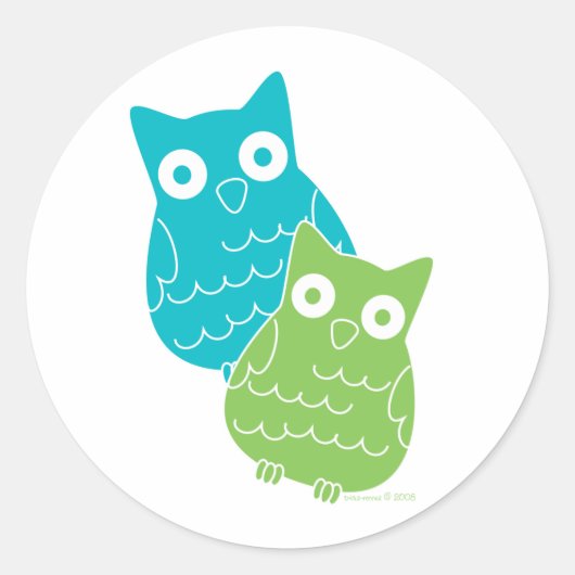 Sticker Rond Chouettes bleues et vertes (Devant)