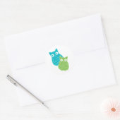 Sticker Rond Chouettes bleues et vertes (Enveloppe)