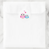 Sticker Rond Chouettes de dessin mignonnes aux coeurs (Sac)