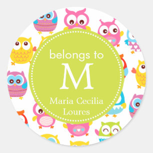 Sticker Rond Chouettes mignonnes en petits morceaux Monogramme