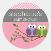 Sticker Rond Chouettes mignonnes sur Branche Bébé Fille Douche (Devant)