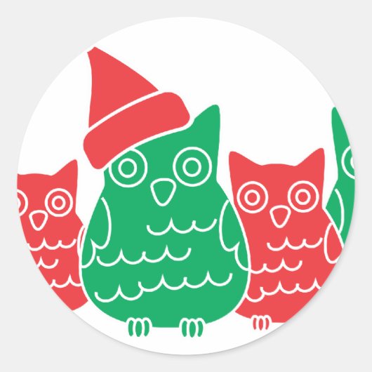 Sticker Rond Chouettes rouges et vertes (Devant)