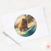 Sticker Rond Chow Chow Beach Plage Surf Peinture (Enveloppe)