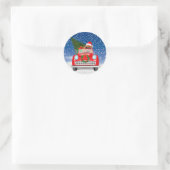 Sticker Rond Chow Chow Chien Conduisant Voiture En Neige (Sac)