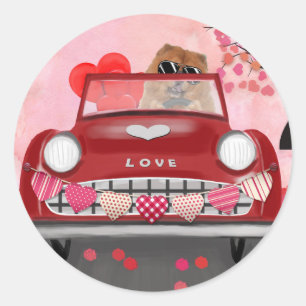 Sticker Rond Chow Chow Chien voiture avec les coeurs Valentine'