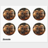 Sticker Rond Chow Chow Chiot Automne Citrouille de plaisir (Feuille)