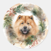 Sticker Rond chow chow Christmas Wreath Festive Pup (Devant)