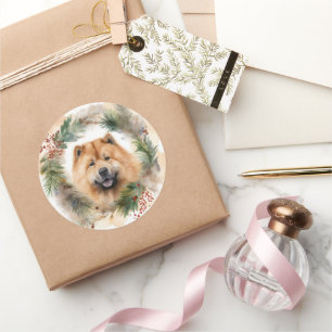 Sticker Rond chow chow Christmas Wreath Festive Pup
