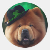 Sticker Rond Chow Chow Dog en tenue de la Saint Patrick (Devant)