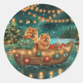 Sticker Rond Chow Chow Noël Festive Voyage (Devant)