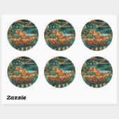 Sticker Rond Chow Chow Noël Festive Voyage (Feuille)