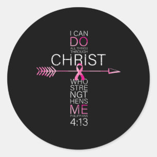 Sticker Rond Chrétien rose Cancer du Sein Croix Bible religieus