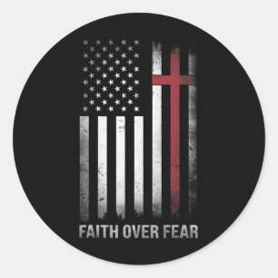Sticker Rond Chrétien Us Drapeau Américain Christ Foi Sur F