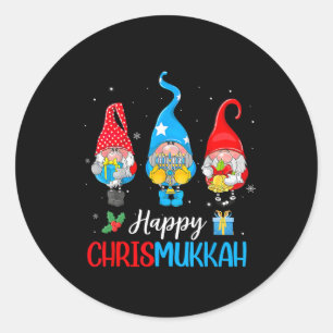 Sticker Rond Chrismukkah Gnomes Joyeux Noël Et Joyeux Hanuk