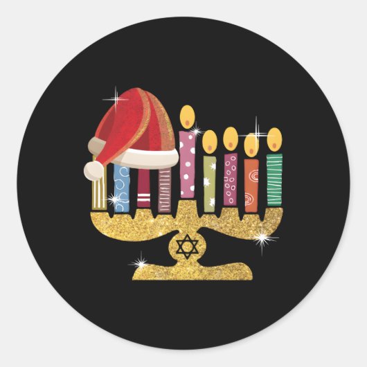 Sticker Rond Chrismukkah Hannukah Père Noël (Devant)