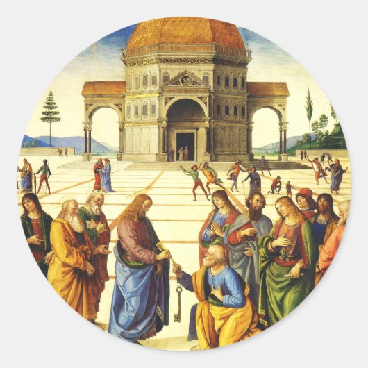 Sticker Rond Christ Donner les clés à saint Pierre (Devant)