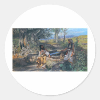 Sticker Rond Christ et femme samaritaine vers 1890