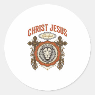 Sticker Rond Christ Jésus Lion Vintage Foi