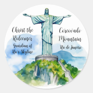Sticker Rond Christ le Rédempteur : Gardien de la Skyline de Ri