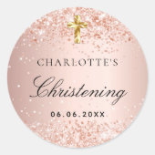 Sticker Rond Christening blush rose or parties scintillant nom (Devant)