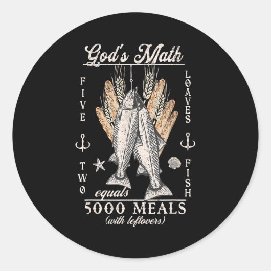 Sticker Rond Christian 2 Fishes 5 Breads 5000 Against (Devant)
