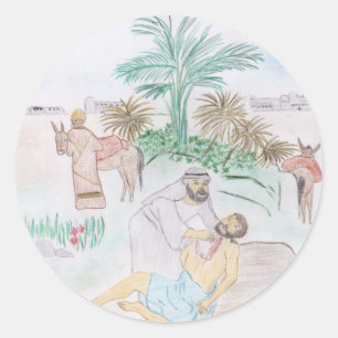 Sticker Rond Christian Artwork Le bon samaritain