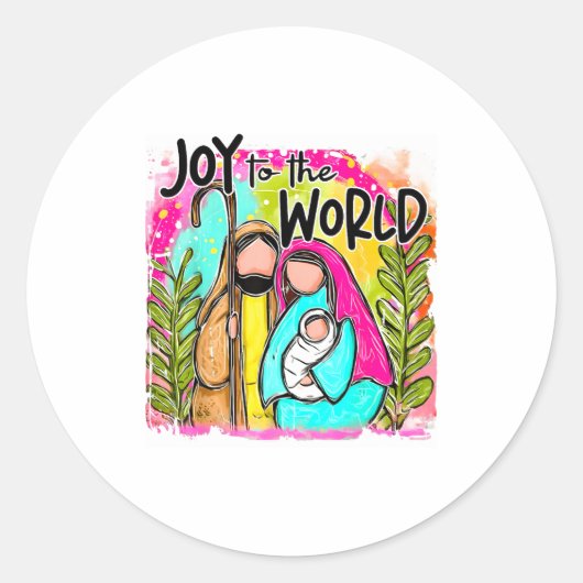 Sticker Rond Christian Birth Of Jesus Joy To The World Christma (Devant)