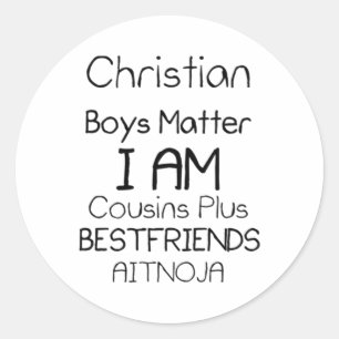 Sticker Rond Christian Boys I Am Cousins Plus Best Friends Aimo