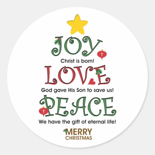 Sticker Rond Christian Christmas Joy Amour et Paix (Devant)