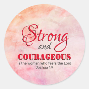 Sticker Rond Christian FORTE ET COURAGEUSE Femme ROUGE