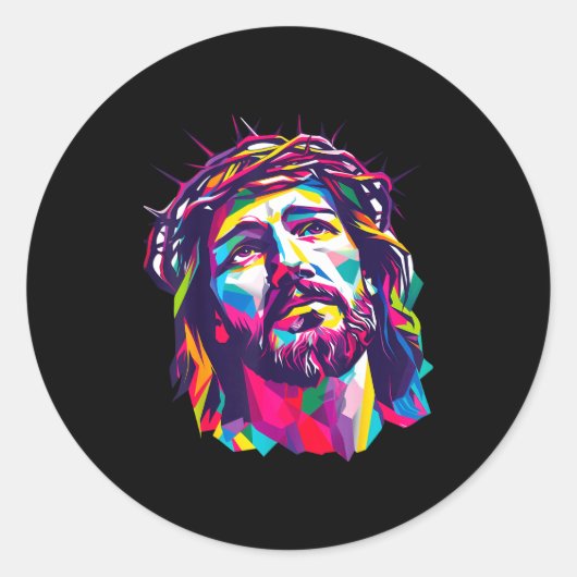 Sticker Rond Christian God Christus Religious Believe Blessed F (Devant)
