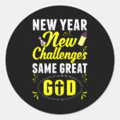 Sticker Rond Christian Happy New Year New Challenges Same Great (Devant)