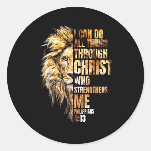 Sticker Rond Christian I Can Do All Things Through Christ Lion (Devant)