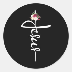 Sticker Rond Christian Jésus Christ Cross Bouquet