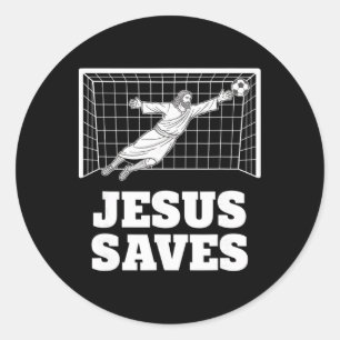 Sticker Rond Christian Jésus Sauve Gardien de But de Football F