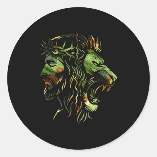 Sticker Rond Christian Lion Jesus Crown Camo Faith Design (Devant)