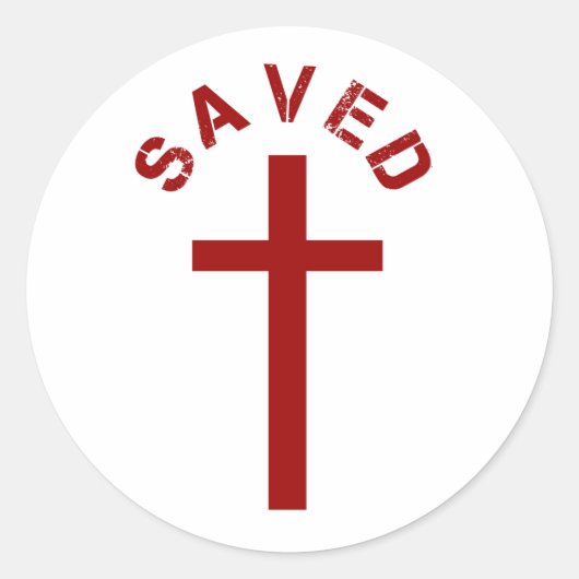 Sticker Rond Christian Saved Croix rouge et conception de texte (Devant)