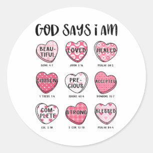 Sticker Rond Christian Valentine Dieu dit Bible Verses Coeurs F