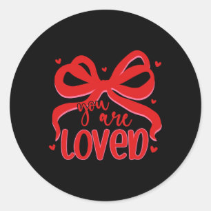 Sticker Rond Christian Valentine Loved Coquette Bow Bible Verse