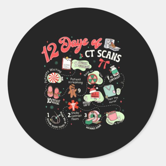 Sticker Rond Christmas 12 Days Of Ct Technologist Cat Scan Radi (Devant)