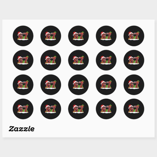 Sticker Rond Christmas 67 Buffalo Plaid Six Seven Santa & E (Feuille)