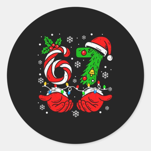 Sticker Rond Christmas 67 Candy Cane Six Seven Meme Lights Sant (Devant)