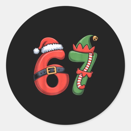Sticker Rond Christmas 67 Meme 67 Santa Elf - Six Seven  (Devant)