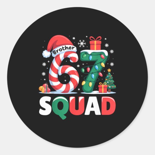 Sticker Rond Christmas 67 Squad Brother 6-7 Funny Matching Cand (Devant)