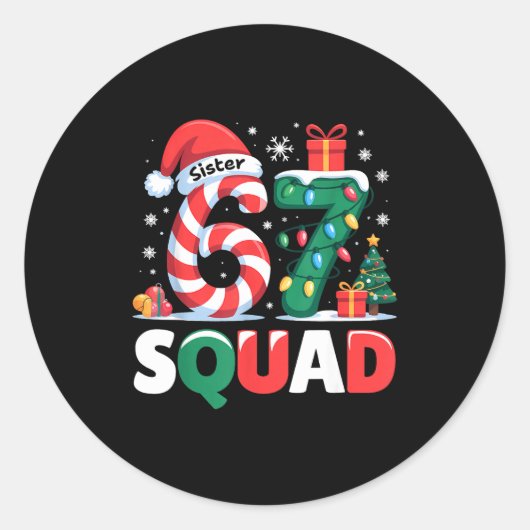 Sticker Rond Christmas 67 Squad Sister 6-7 Funny Matching Candy (Devant)