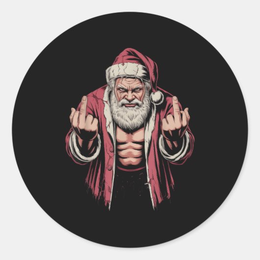 Sticker Rond Christmas Angry Santa Middle Finger Sarcastic Xmas (Devant)