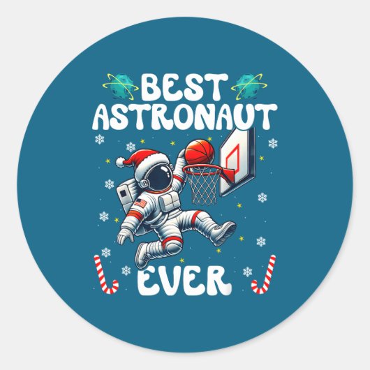 Sticker Rond Christmas Astronaut Ever Santa Hat Snowflakes Cand (Devant)