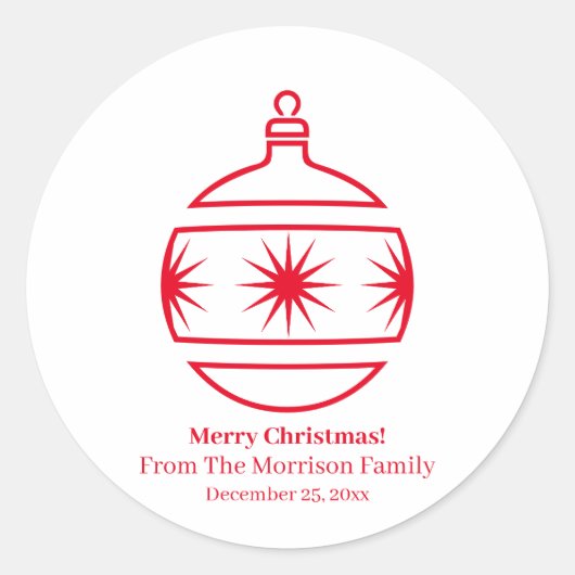 Sticker Rond Christmas ball rouge blanc personnalisé date (Devant)
