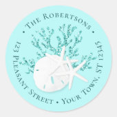 Sticker Rond Christmas Beach Sand Dollar Round Return Address (Devant)