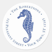 Sticker Rond Christmas Beach Seahorse Navy Adresse de retour La (Devant)